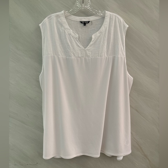 Nic+Zoe 3X White V-Neck Sleeveless Mixed Material (Linen/Polyester)Blouse - Picture 1 of 11